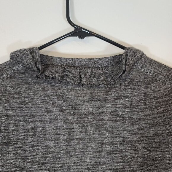 J Crew Heather Gray Ruffle V-Neck Button Front Traversa Cardigan Alpaca Wool L - Picture 7 of 7